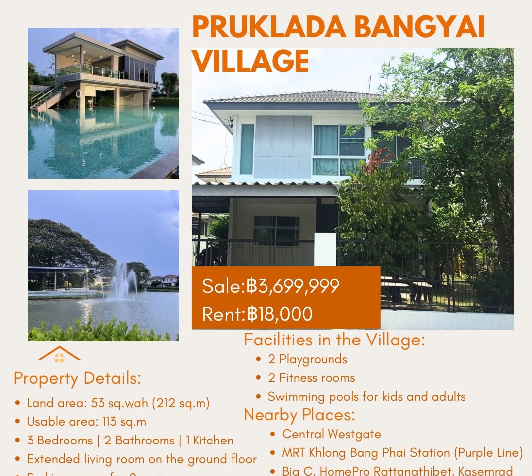 3 Bedroom House for rent at Pruklada Bangyai — photo 2